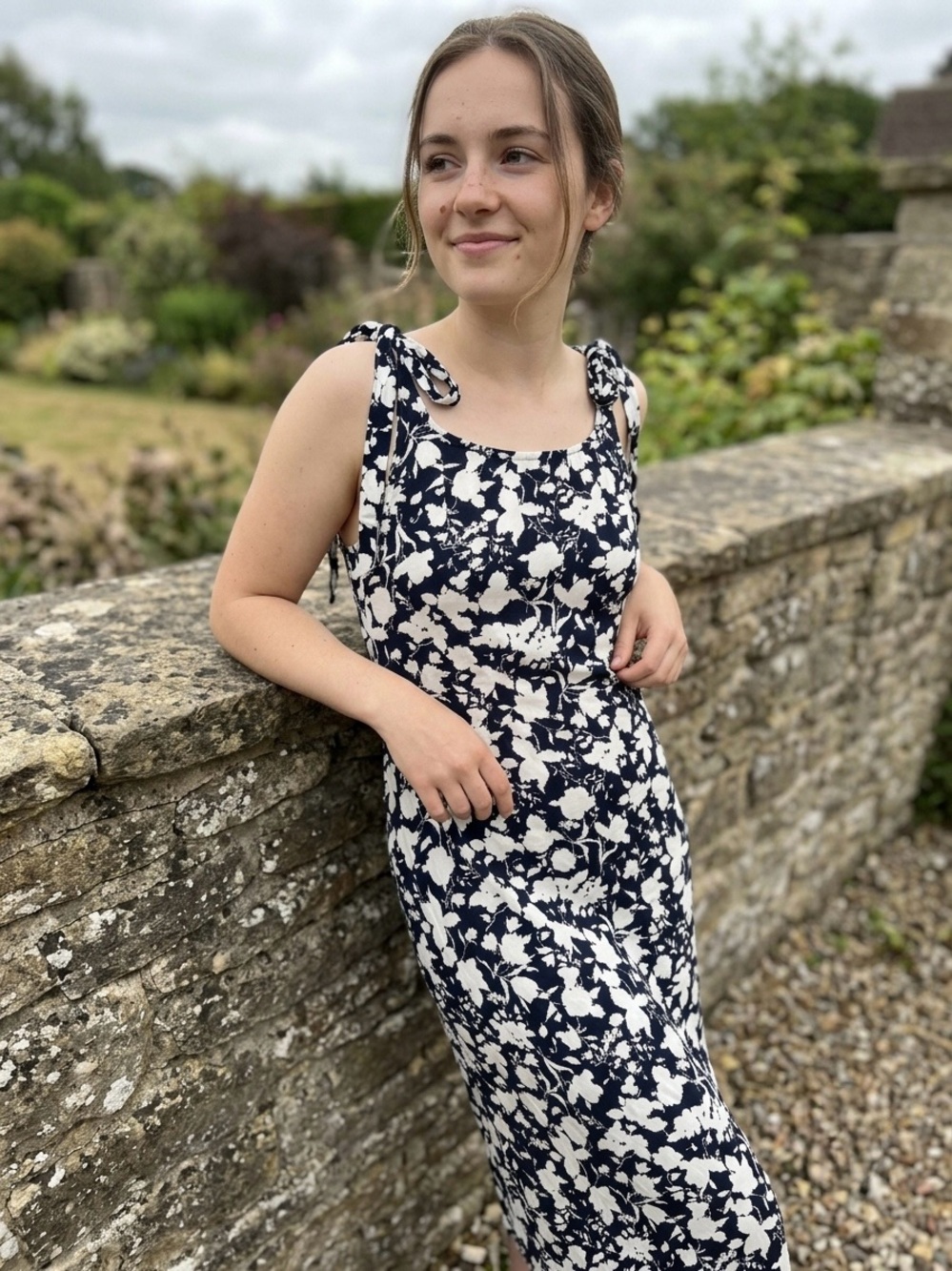 Navy and White Floral Tie-Shoulder Maxi and Dress